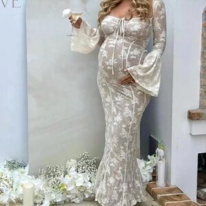Momyknows white lace corset maternity dress